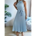 thumbnail image 5 of Women'S 2025 Summer Sleeveless Halter Neck Pleated Midi Cocktail Dresses A Line Flowy Beach Sun Dress Light Blue L, 5 of 8