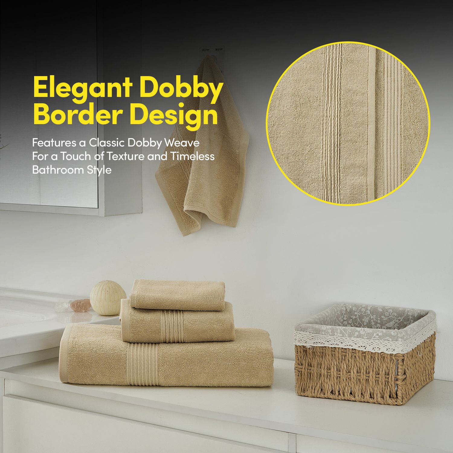 8pc 100% Combed Cotton Towel Set (2 Bath, 2 Hand, 4 Wash) - Beige
