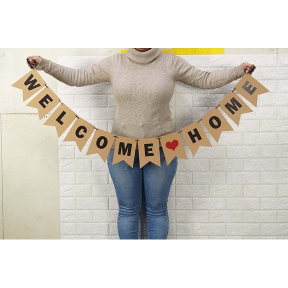 Inkdotpot WelcomeHome Pre Strung Bunting Housewarming Rustic Kraft Photo Props Home Party Sign Wall Dcor Banner Flags
