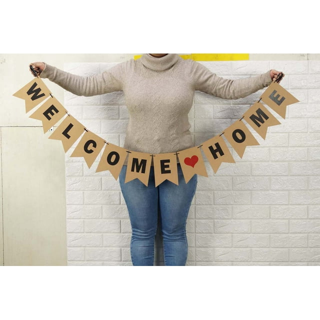Inkdotpot Welcome?Home Pre Strung Bunting Housewarming Rustic Kraft Photo Props Home Party Sign Wall D?cor Banner Flags