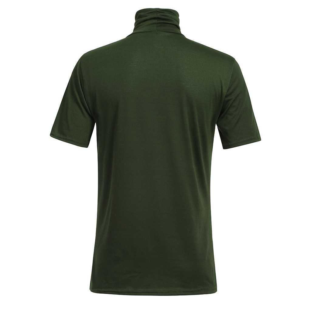 Ikevan Men Casual Spring Summer Solid Color Short Sleeve Turtleneck Tops Blouse Shirts - image 4 of 6