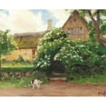 thumbnail image 2 of Hans Andersen Brendekilde 14x12 Gold Ornate Wood Frame and Double Matted Museum Art Print Titled - Flowering Shelf Bush and Dog at the Entrance of a Thatched Yard in the Village, 2 of 4