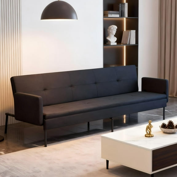 BSHTI 74.8" Futon Sofa Bed, Twin Size, 5-Position Adjustable Folding Convertible Sleeper,Polyester Upholstery, All-Iron Frame, Black