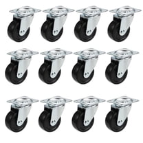 YAEMIKY 12 Pack Small Heavy Duty Swivel Caster Wheels,2 ” Black Rubber Base with 360 Degree Rotated Top Plate and Bearing,Non-Marking Wheels for Furniture, Workbench, Utility Carts