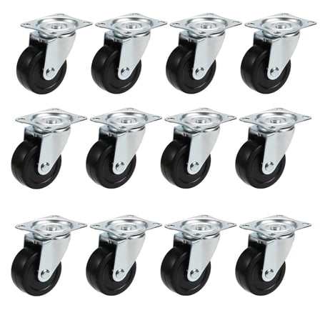 YAEMIKY 12 Pack Small Heavy Duty Swivel Caster Wheels,2 ” Black Rubber Base with 360 Degree Rotated Top Plate and Bearing,Non-Marking Wheels for Furniture, Workbench, Utility Carts