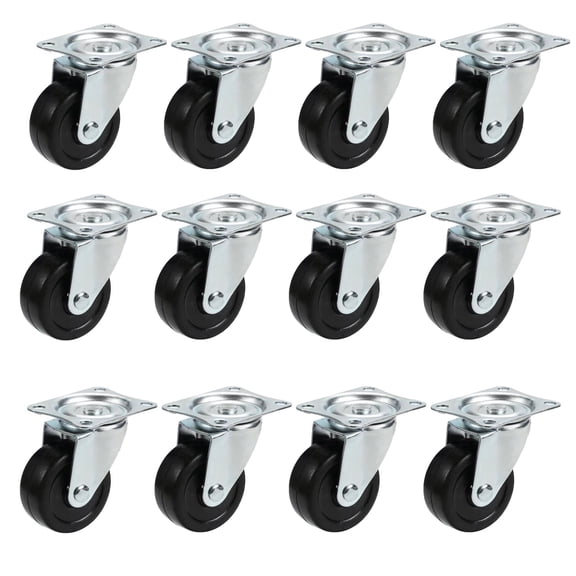 YAEMIKY 12 Pack Small Heavy Duty Swivel Caster Wheels,2 ” Black Rubber Base with 360 Degree Rotated Top Plate and Bearing,Non-Marking Wheels for Furniture, Workbench, Utility Carts