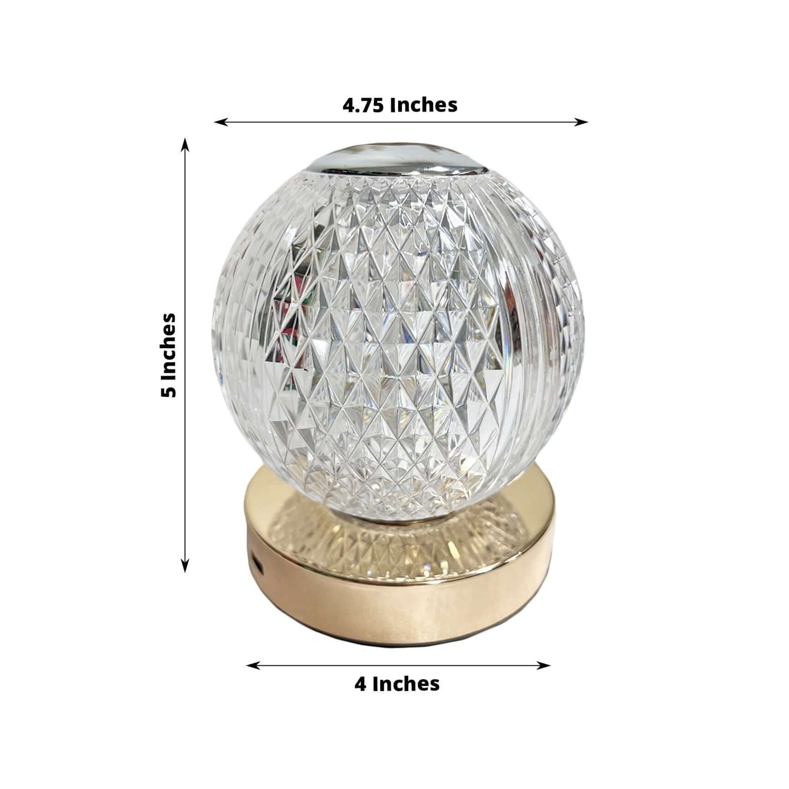 Efavormart 5" Diamond Cut Crystal Ball Dimmable LED Table Lamp With Touch Control, Cordless Rechargeable Decorative Night Light