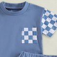 thumbnail image 5 of Summer Outfits for Boys, Casual Sets for Little Boys Checkered Color Block Short Sleeve T-Shirt and Solid Drawstring Shorts Casual Toddler Outfit, 5 of 6