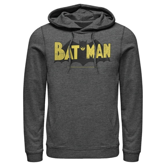 Men's Batman Logo Vintage Pull Over Hoodie Charcoal Heather Small