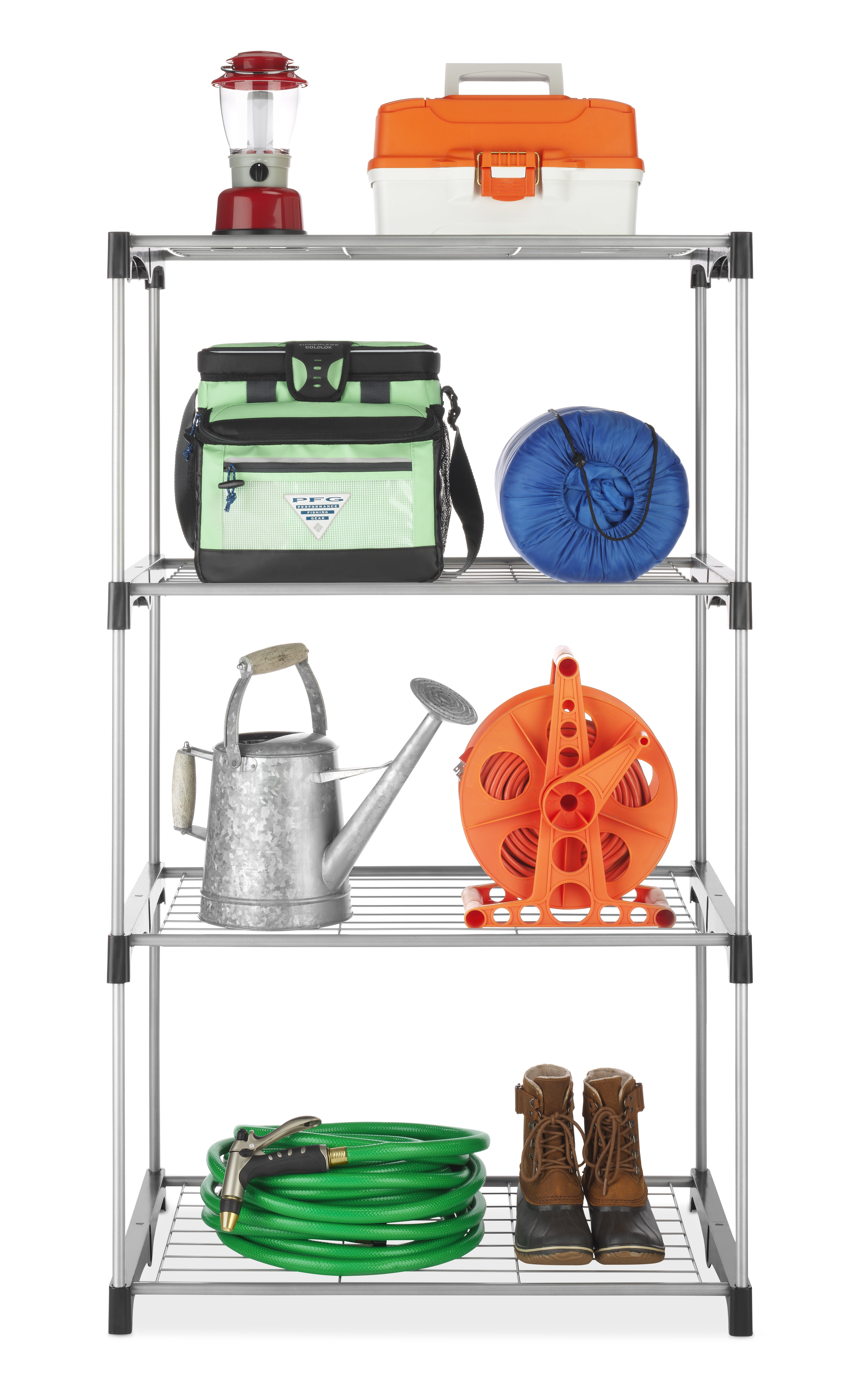 Whitmor 4-Tier Freestanding Metal Shelf Tower Closet System, Black & Silver