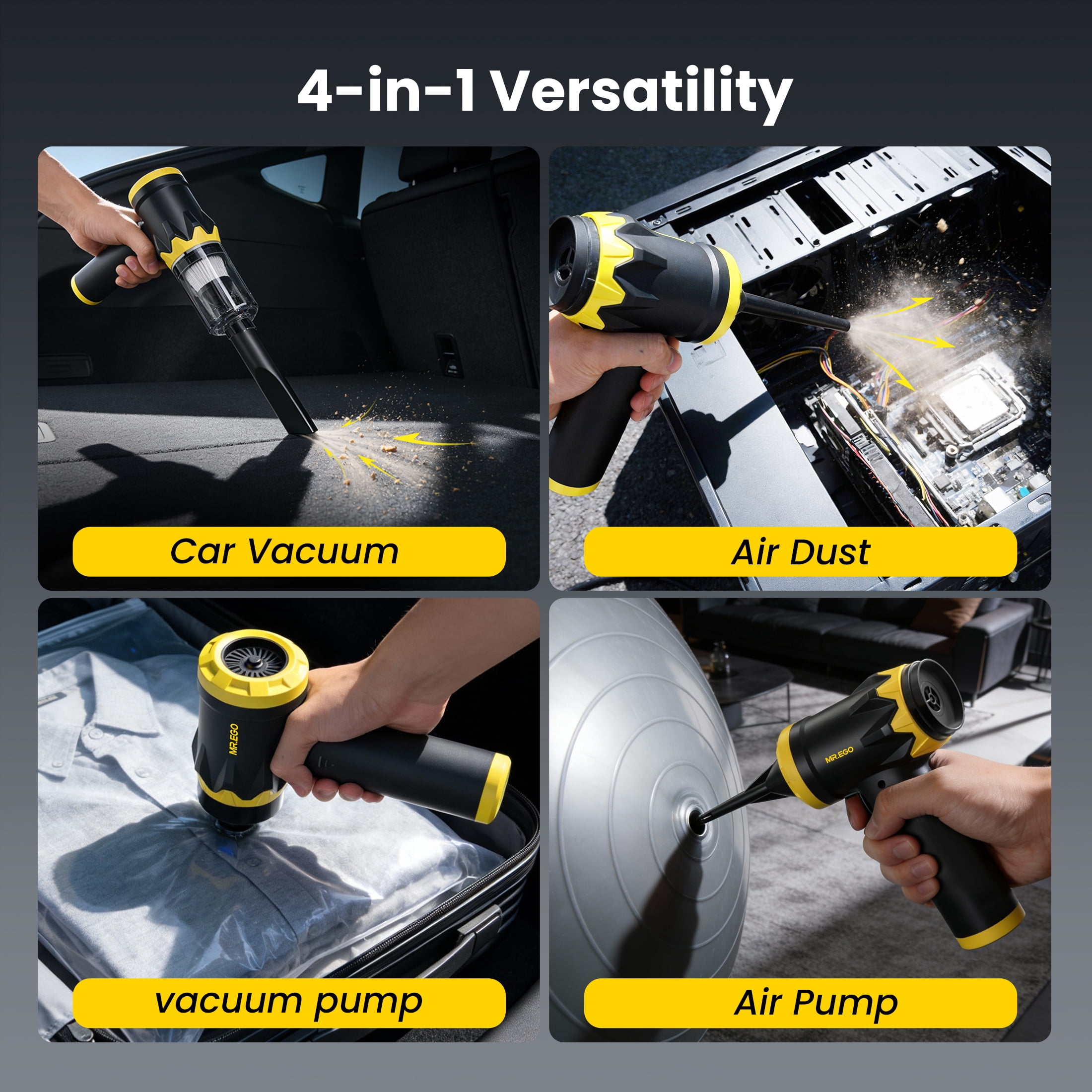 MR.EGO Handheld Car Vacuum Portable Cordless, 18500Pa Hand Held Vacuum Cleaner and Air Duster, 4-in-1 Mini Vacuum with Multi-Nozzles for Small Jobs, Car, Home, Desk, Keyboards