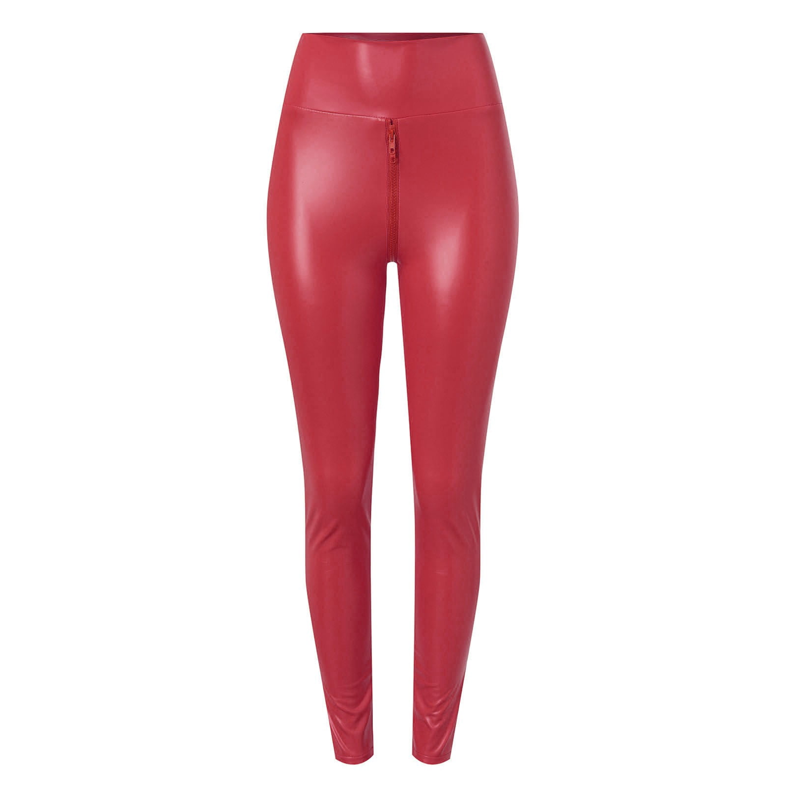 QIJUNTUO ​Women's Faux Leather Yoga Pants With High Waist Tummy Control Slim Fit Workout Trousers For Performance Training​ Red