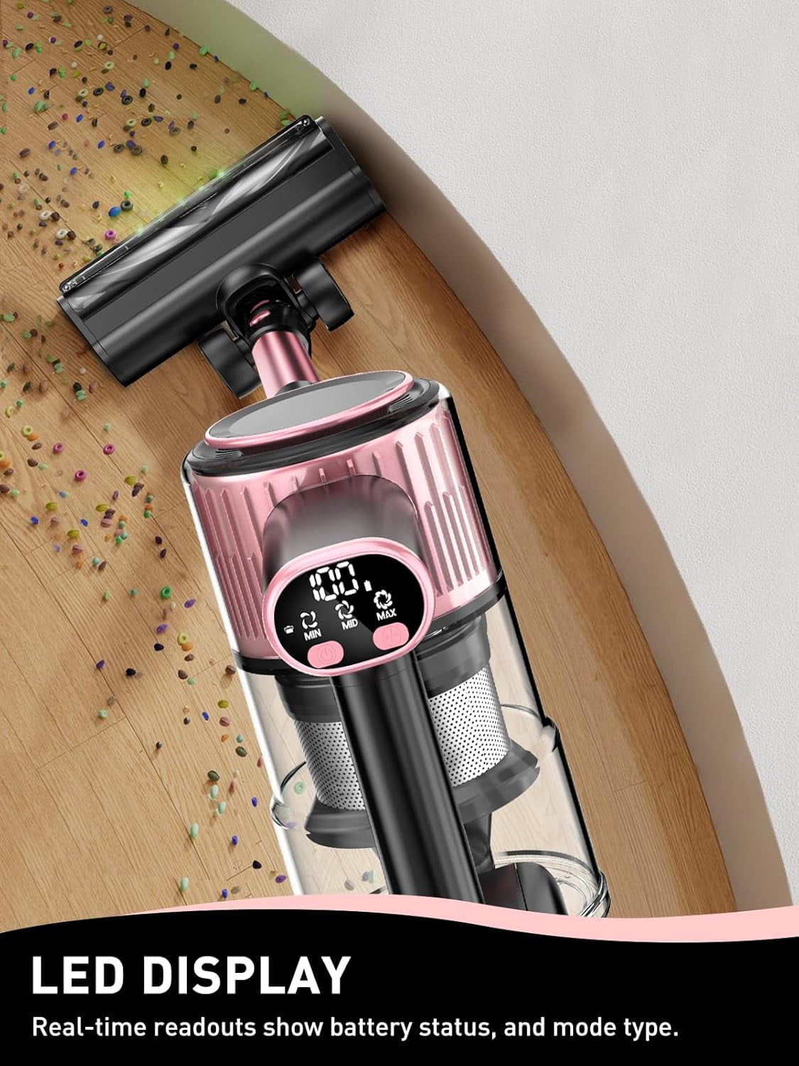 Cocbny Cordless Vacuum Cleaner, 8 in 1 Lightweight Stick Vacuum for Home Hardwood Floor Carpet Pet Hair, A27, Pink
