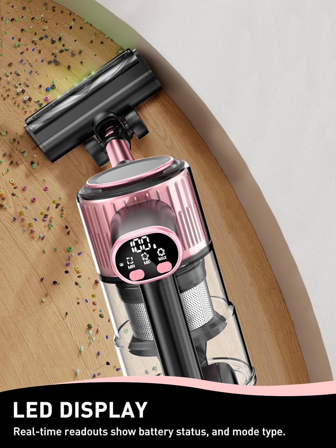 Cocbny A27 Cordless Stick Vacuum, 8-in-1, Pink photo 4