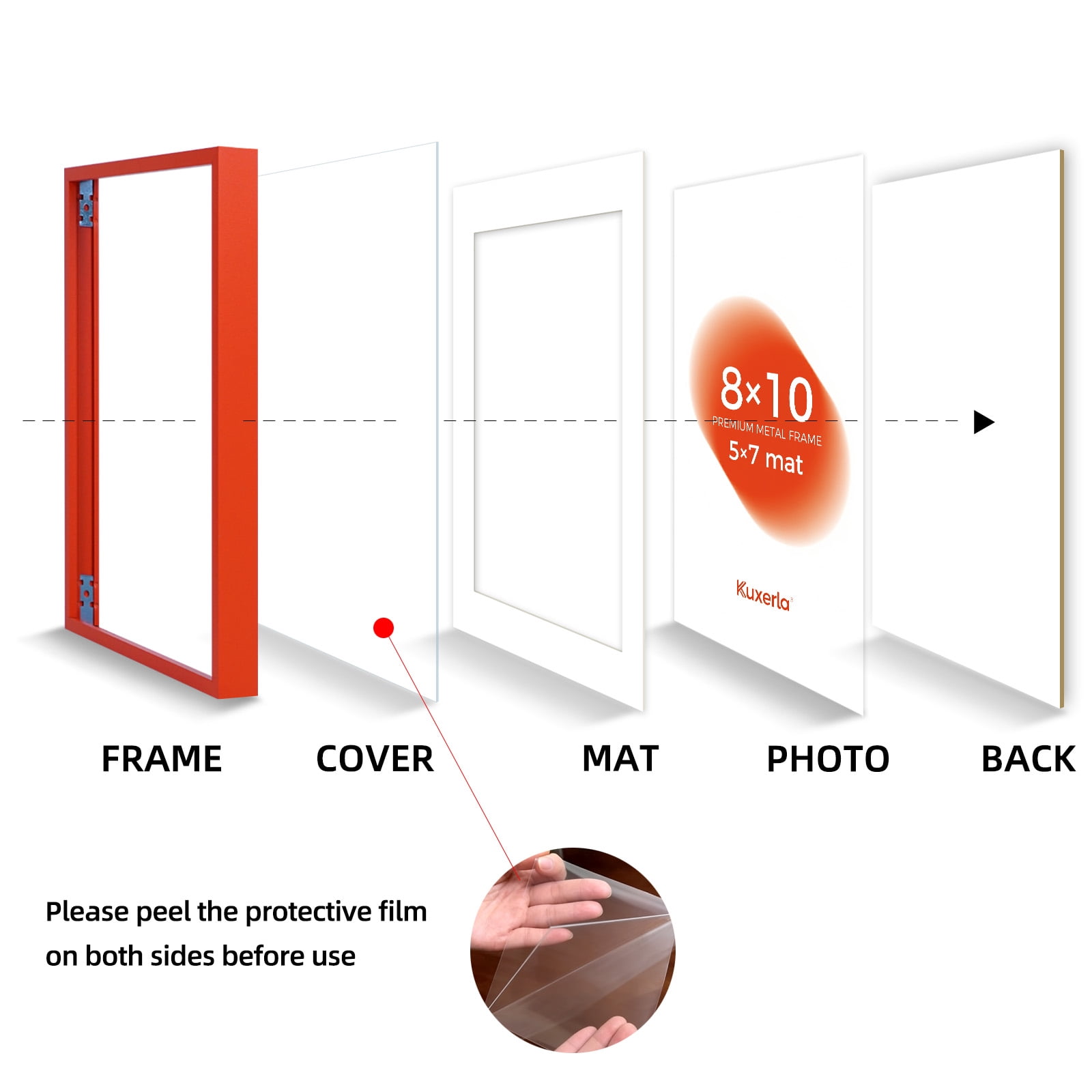 Kuxerla 2 Pack 8x10 Picture Frame Holds 5x7 Picture with Mat or 8x10 Picture without Mat,With Clear Acrylic Front and MDF Back Panel,Orange