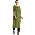 thumbnail image 1 of eloria Women's Fashion Solid Front Dori Tie-Up Neck Design Kurti, Fabric : Cotton, Color : Green, Size : X-Small, 1 of 7