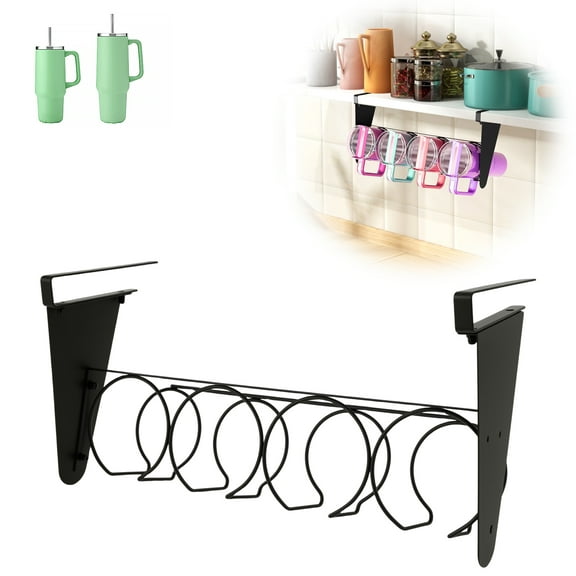 Under Cabinet Water Bottle Organizer for 30/40 oz Tumbler with Handle Hanging Under Cabinet Tumbler Organizer Cup Holder for Kitchen