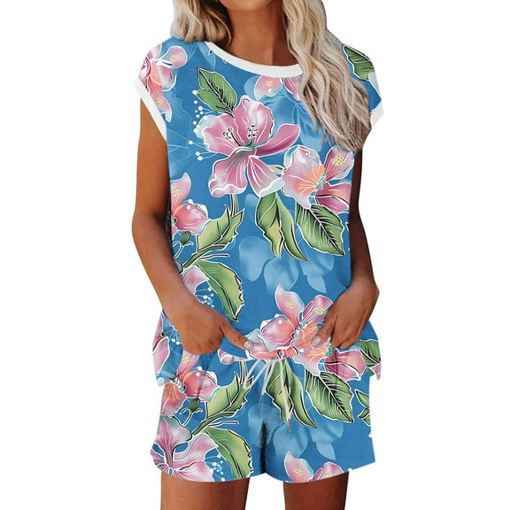 Censtreet Pajamas Set for Women 2 Piece Short Sleeve Sleepwear Soft V Neck Tops and Shorts Pjs Lounge Set with Pocket S-XXL