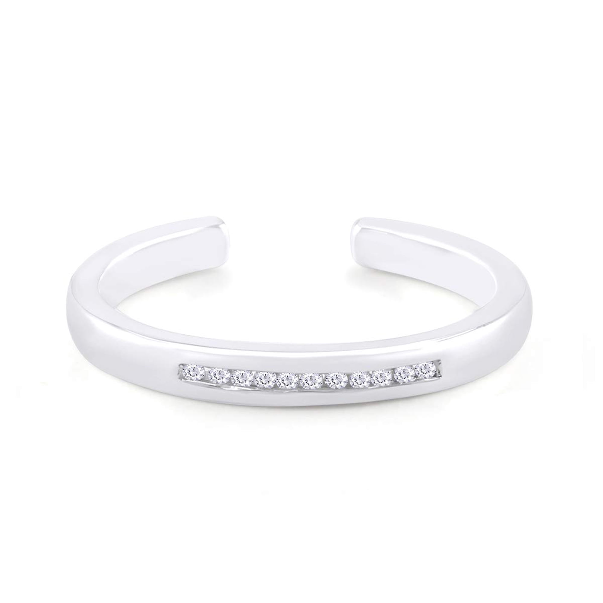 AFFY Adjustable Toe Ring in 14k White Gold Over 925 Sterling Silver, Channel Set White Diamond Accent Jewelry for Women