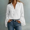 thumbnail image 2 of Fewfanhot Womens Clothing Long Sleeve V Neck Lace Casual Button Down Fall Trendy Shirts, 2 of 7
