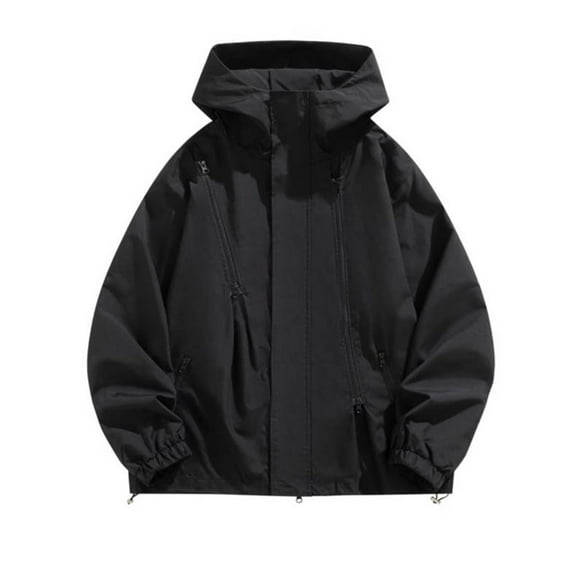 Windbreakers for Men ManSolid Color Water Resistance Drawstring Pockets Hooded Outdoor Jacket Coat Black M Windbreaker Jacket Men's
