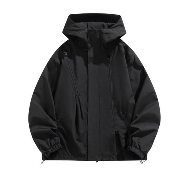 Pisexur Veste Coupe-Vent Homme Couleur Unie Résistance à l'Eau Cordon Poches à Capuche Veste d'Extérieur Manteau Veste de Randonnée Homme Imperméable Manteau Grande Taille Vestes pour Hommes