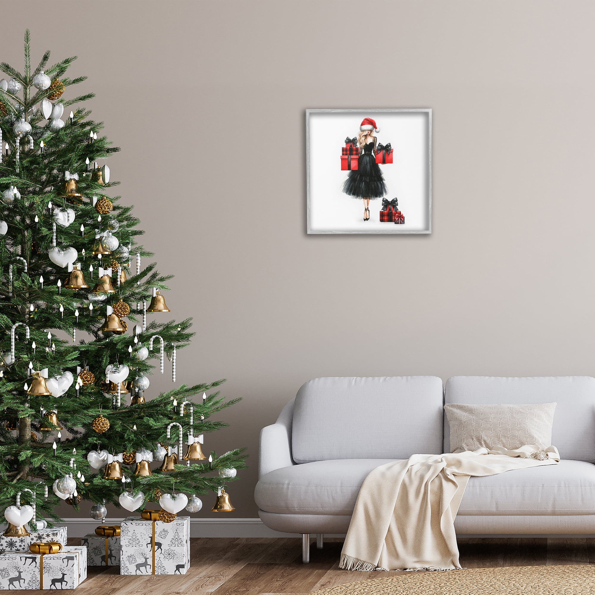 Stupell Industries Fashionable Holiday Shopping Holiday Painting Gray Framed Art Prints Wall Art, 24 x 24