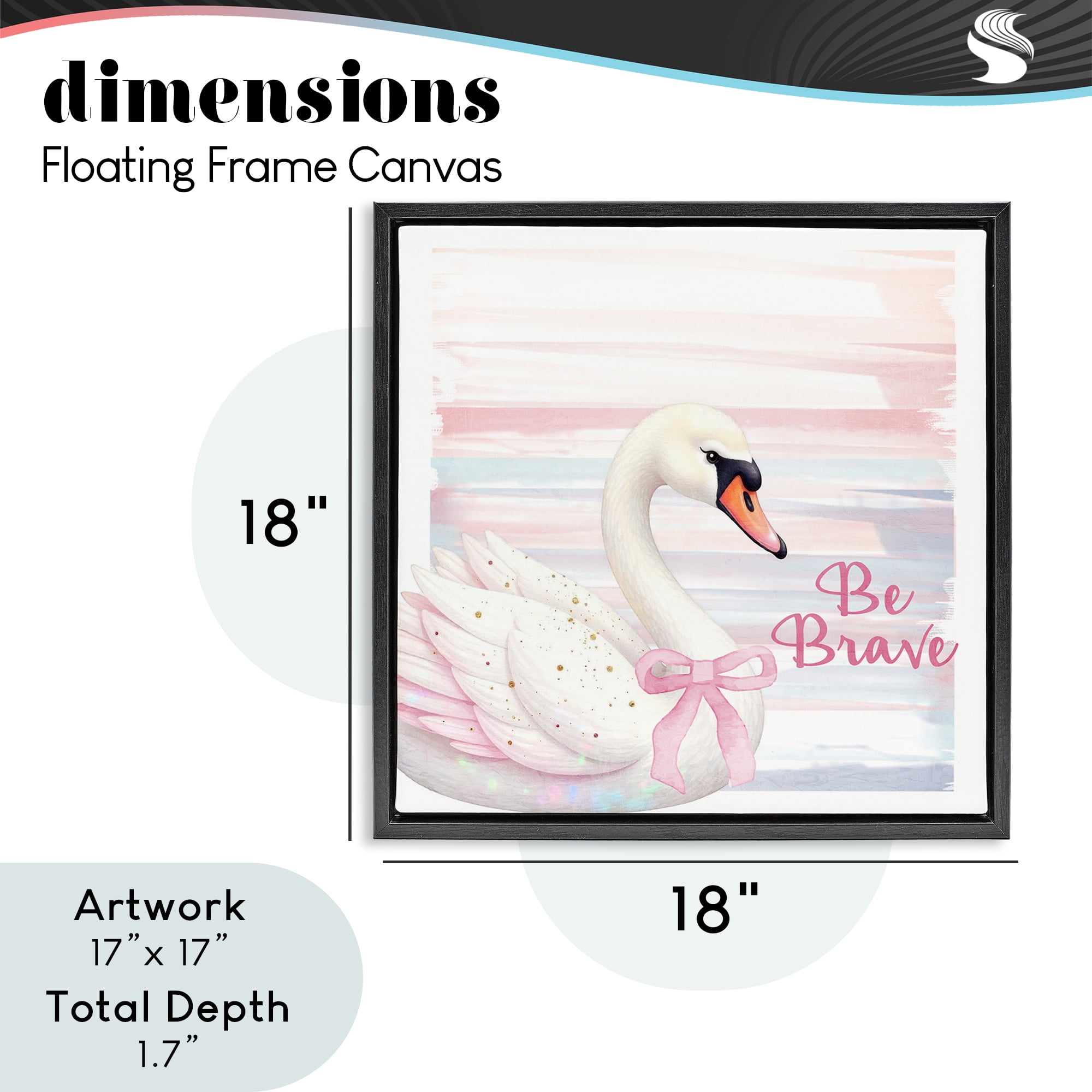 Be Brave Pastel Swan Black Framed Floater Canvas Wall Art, design by Kim Allen