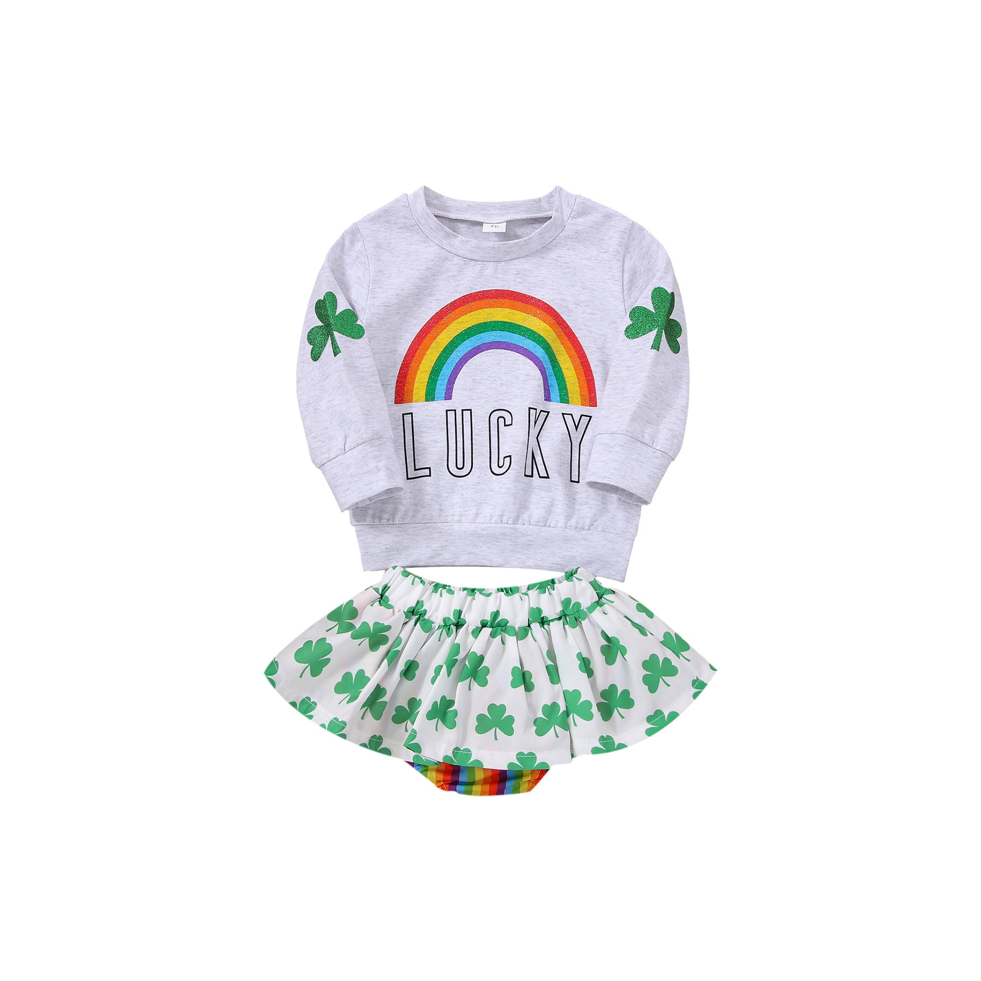 Xingqing 3pcs St. Patrick's Day Baby Girl Rainbow Long Sleeve