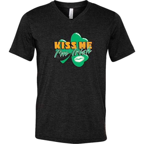 Mens Kiss Me I'm Irish V-neck Tee - Charcoal Black, 2XL
