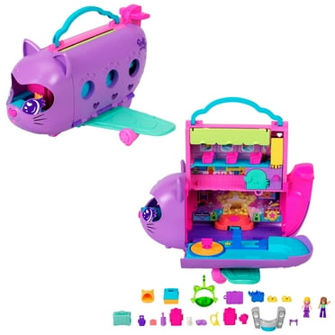 Polly Pocket Kitty Airways Playset with 2 Micro Dolls and Pet, Airplane Travel Toy with Accessories