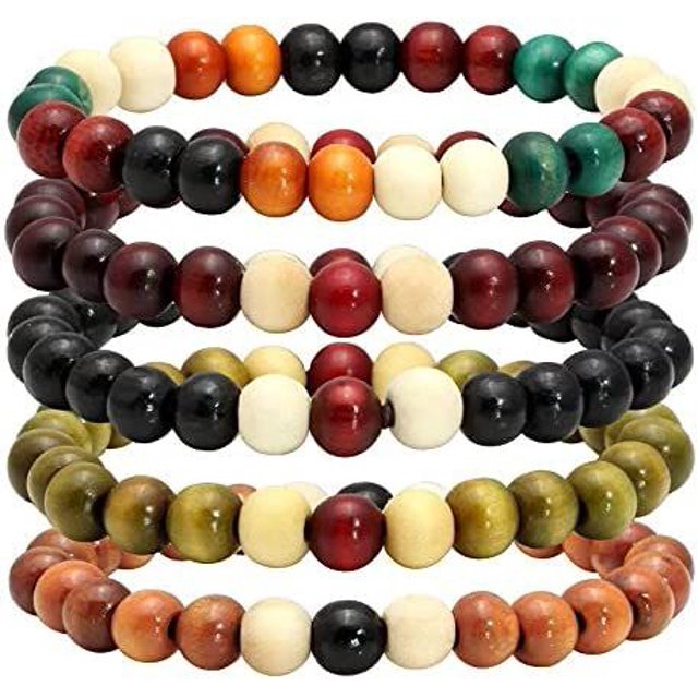 Lote de 5 pulseras de perlas en madera de 8 mm para hombre - Pulsera bouddha élastique - brillar Electrónica