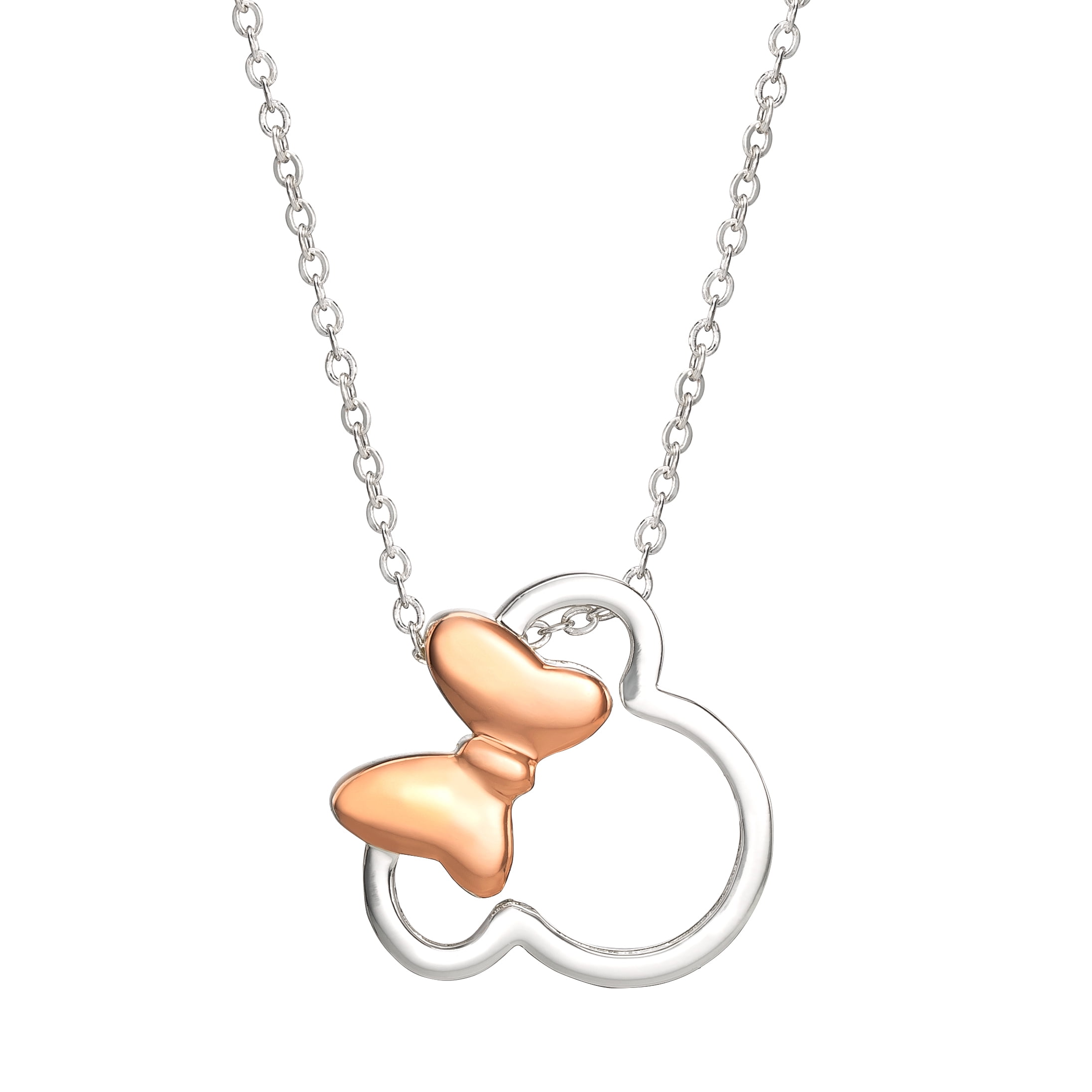 Disney Minnie Mouse Women's Silver Plated Silhouette Pendant, 18'