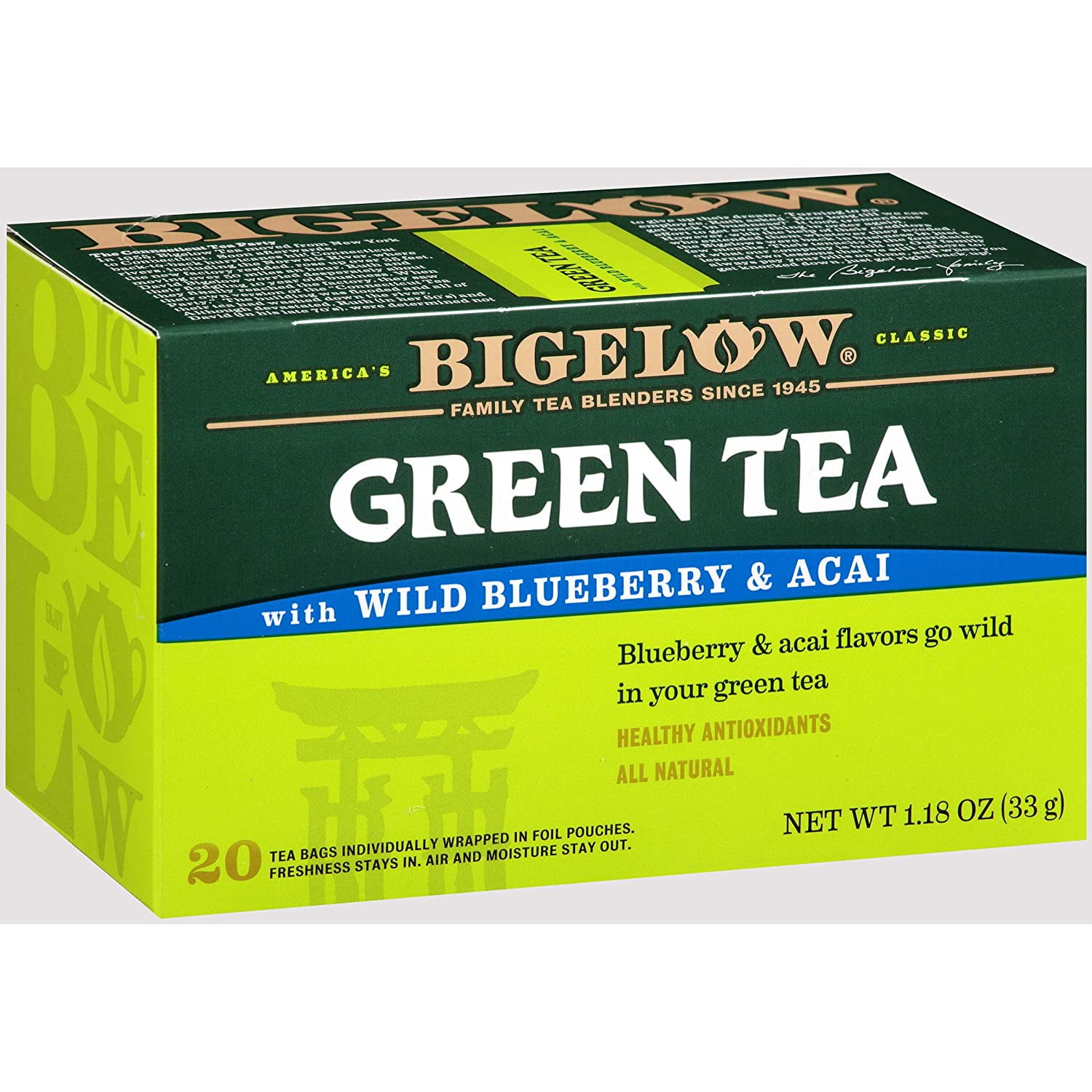 Bigelow Green Tea With Wild Blueberry & Acai, 20 Count (Pack Of 6), 120 Teabags Total
