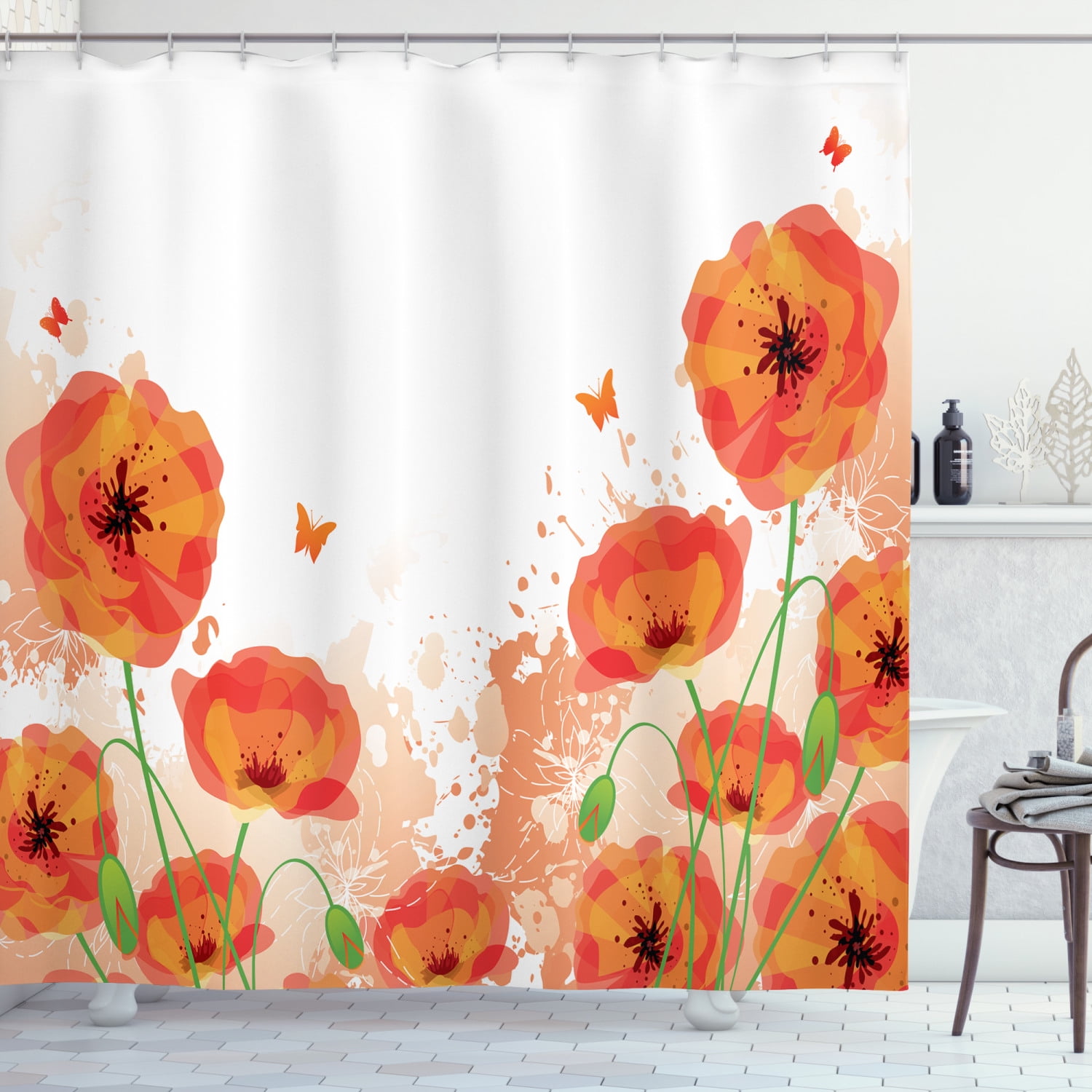 Poppy Shower Curtain Digital, Red Poppy Shower Curtain Hooks