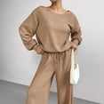 thumbnail image 5 of VV AVEORS Women 2 Piece Outfit Matching Sweat Sets Off The Shoulder Knit Set Lounge Top Wide Leg Sweatpants Tracksuit Camel 2XL, 5 of 6