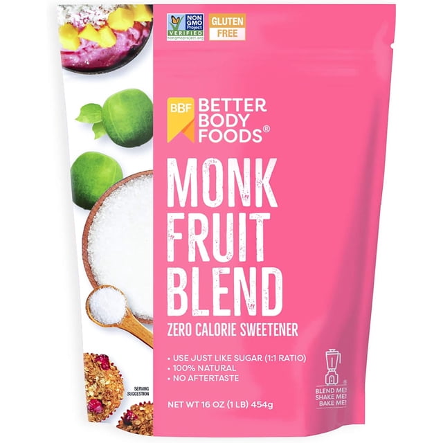 Better Body Foods Monk Fruit Blend, 16 Oz | Edulcorante Fruto del Monje, 454 Gramos