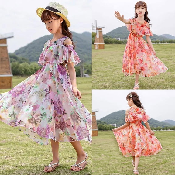WUANDIXFA Floral Girls Tea Party Dress Summer Vintage Backless Kids Halter Beach Sundress Toddler Girls Dresses Spring Dress (Purple, 7-8 Years)