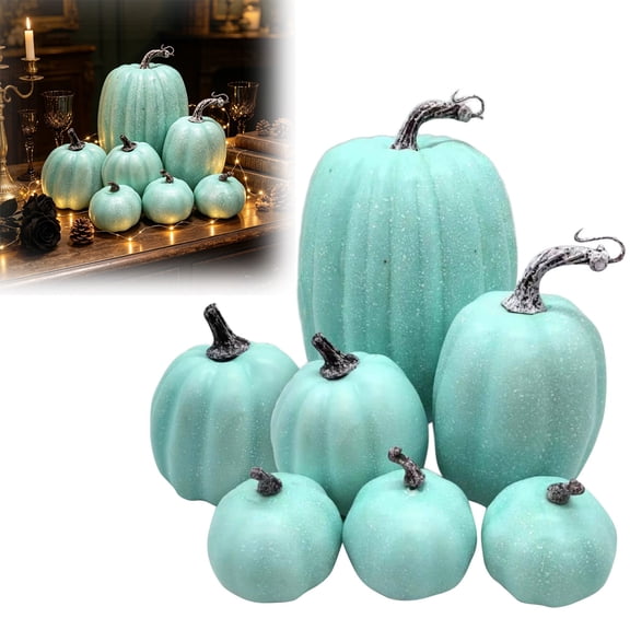 Artificial Pumpkins, 7PCS Blue Pumpkins Plastic Pumpkins for Autumn Thanksgiving Halloween Seasonal Holiday Decor Decoration