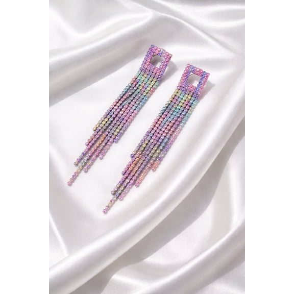 RubyLee Elegance Dangle Tassel Multicolor, Rhinestone Fashion for Women Earrings, Stainless Steel, Jewelry Pouch