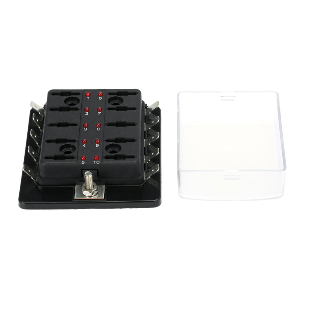 10 Way Car Blade Fuse Box Holder with Red LED Warning Light for Car Vehicle Boat Marine Trike Blade Fuse Box Holder