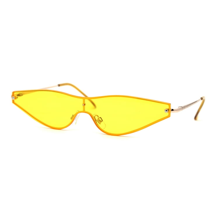 80s Funky Triangle Narrow Shield Retro Sunglasses Gold Yellow