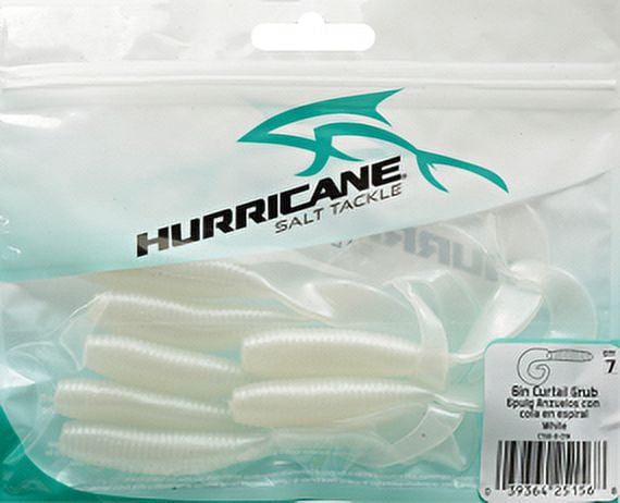 Hurricane Salt Tackle Curtail Grub Fishing Lure, White, 6", 8-pack, Soft Baits