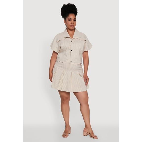 Womens Plus Size Hyperstretch Pinstripe Mini Pleated Skirt