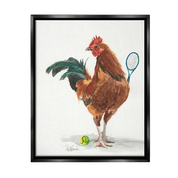 Stupell Industries Tennis Player Rooster Animals & Insects Painting Black Floater Framed Canvas Art Print Wall Art, 17 x 21