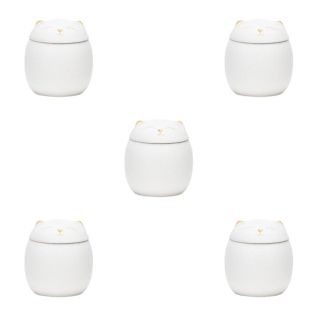 Transemion Portable Moisture-proof Ceramic Tea Jar Large Capacity And Cute Sturdy And Durable Ceramics Cat Form Ceramic Tea Jars white 150ml 5Set