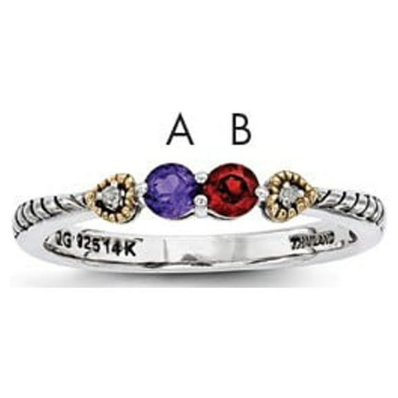 14K Two-Tone Gold Ring Band Mother's & Family Yellow Semi Mount center Stone Mounting Round Diamond 3 mm