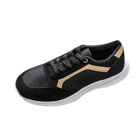 

SEMIMAY Fashion All Season Women Sports Flat Lightweight Mesh Breathable Comfortable Lace Up Colorblock Casual Style Black