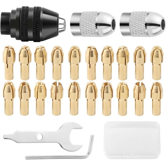 26pcs Drill Chuck Set with Brass Collets,0.5-3.2mm Micro Twist Drill Bit Adapter,Electric Rotary Tool Accessory Kit,No Electricity Required,Hand Tools Kits,Springtok tool kit set