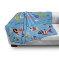 thumbnail image 3 of Saying Soft Flannel Fleece Blanket, Colored Welcoming Hello Words Print with Patchwork Style Sea Fish and Clouds Image, Cozy Plush for Indoor and Outdoor Use, 60" x 80", Multicolor, by Ambesonne, 3 of 6